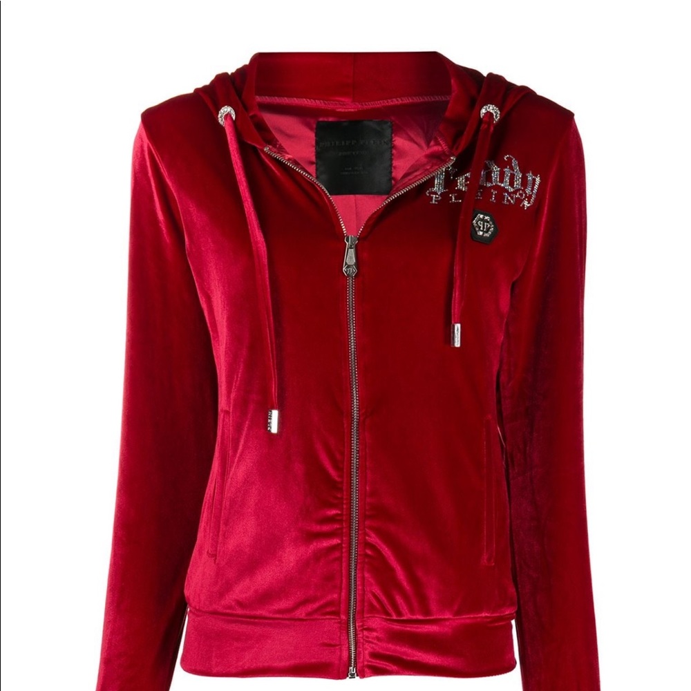 ISO: philipp plein red velour track jacket in xs!